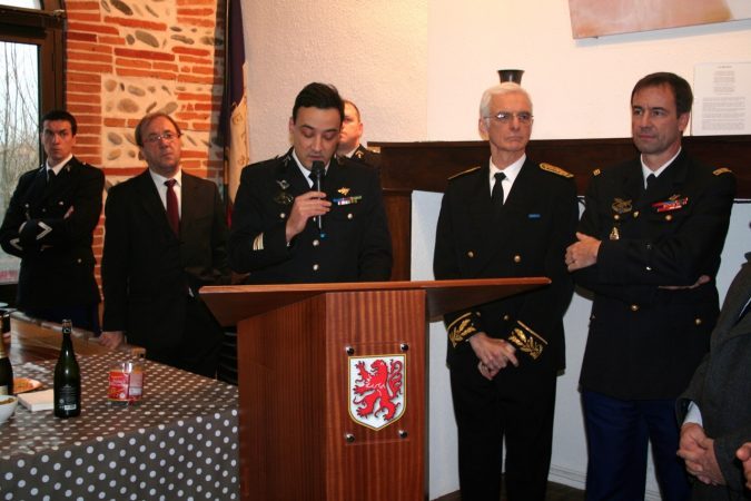 D g à d : Eric Salat maire de Mauzac, le Lt Colonel Johanne Gojkovic-Létte, François Beyries sous prefet Muret et le général Clouzot commandant la région de gendarmerie de LMP
