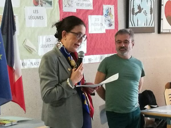Marie-Laure Vignaux (Principale du collège) et Gérard Turmo parrain de la promotion 2017 (professeur de lettres modernes)