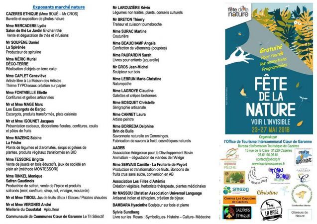 Programme Fête de la Nature (suite)