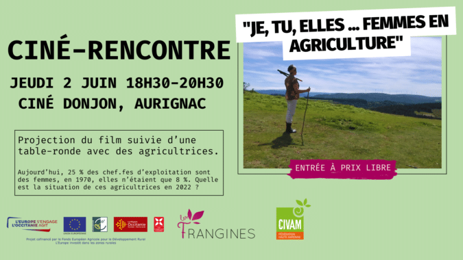 Débat autour du film Je tu elle, les femmes en agriculture au ciné Donjon d'Aurignac le 2 juin.