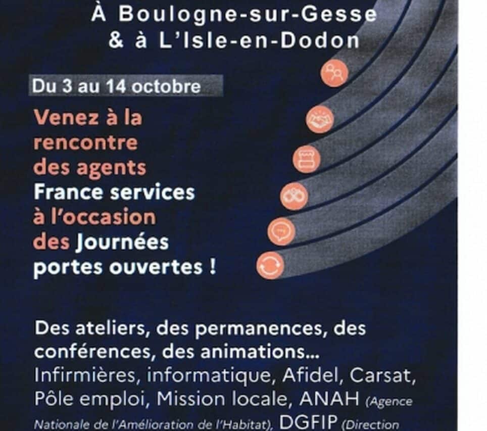 Pour tout savoir des possibilités offertes par la Maison des Services à Boulogne et L'Isle en Dodon, venez du 3 au 14 octobre dans ses locaux.