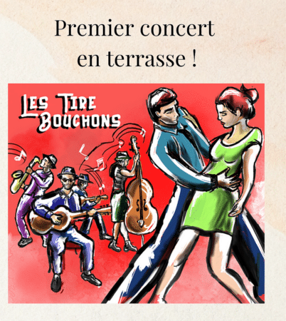 Premier concert en terrasse à la Cafetière d'Aurignac avec les Tire-Bouchons, samedi 20 mai.