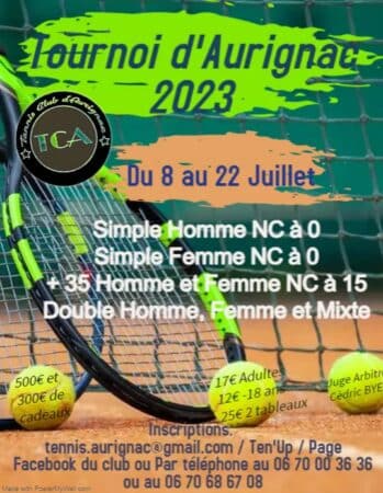 Un tournoi sympa sur deux semaines à Aurignac, pour y participer s'inscrire dès à présent.
