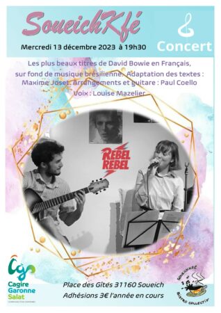 : Concert de Rebel Rebel, une expérience originale : sur des arrangements à la Brésilienne, des adaptations en Français des plus beaux titres