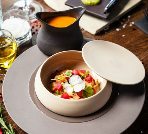 Tartare de tomate aux deux saumons