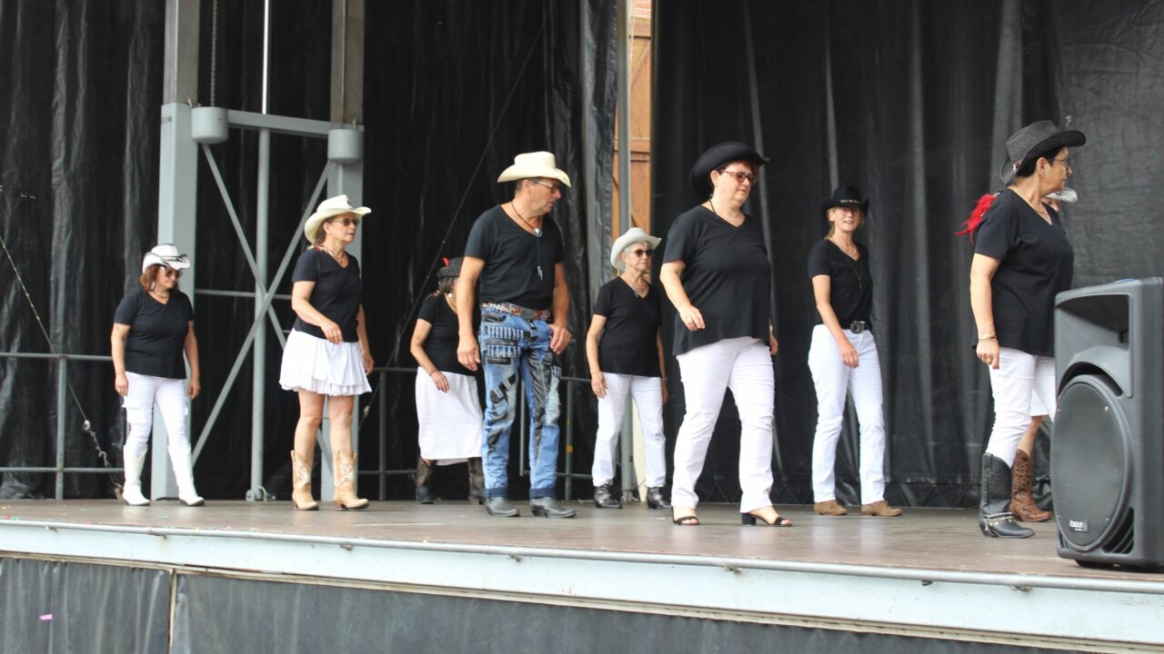 La section danse country de la Virée des As a animé l'apéritif de la municipalité, pendant les fêtes du 15 août à Boulogne.