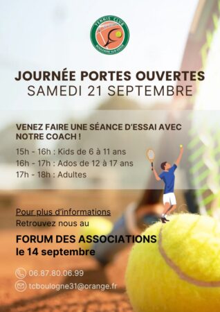 Le tennis club de Boulogne ouvre ses portes le 21 septembre pour un essai et pour les inscriptions de rentrée.