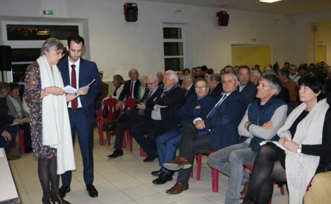 Cérémonie des voeux à Saint-Blancard (ici Christine Huppert maire et le sous-préfet R. Farges).