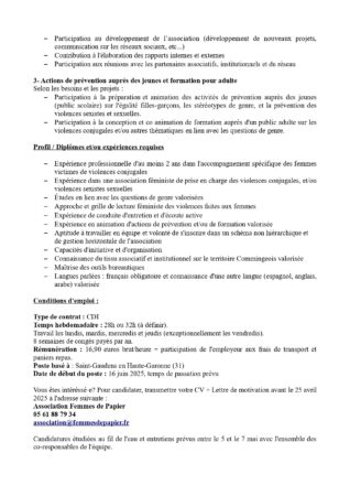 L'association Femmes de Papier recrute à Saint Gaudens.