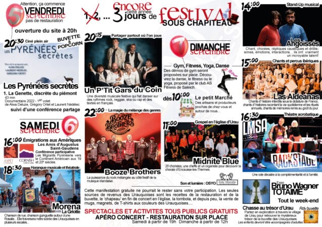 des concerts variés avec des artistes comme Booze Brothers et Morena La griotte