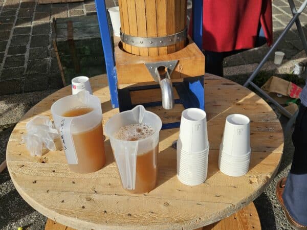 Une fête du Terroir réussie à l'Isle en Dodon. (Pressage et vente de jus de pommes.)