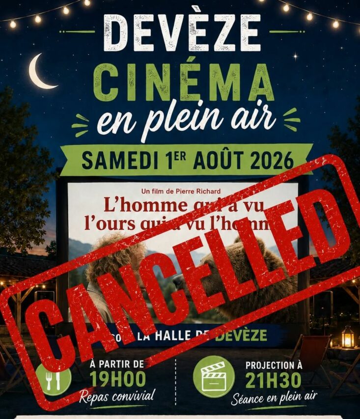 La soirée cinéma en plein est annulée à Devèze.